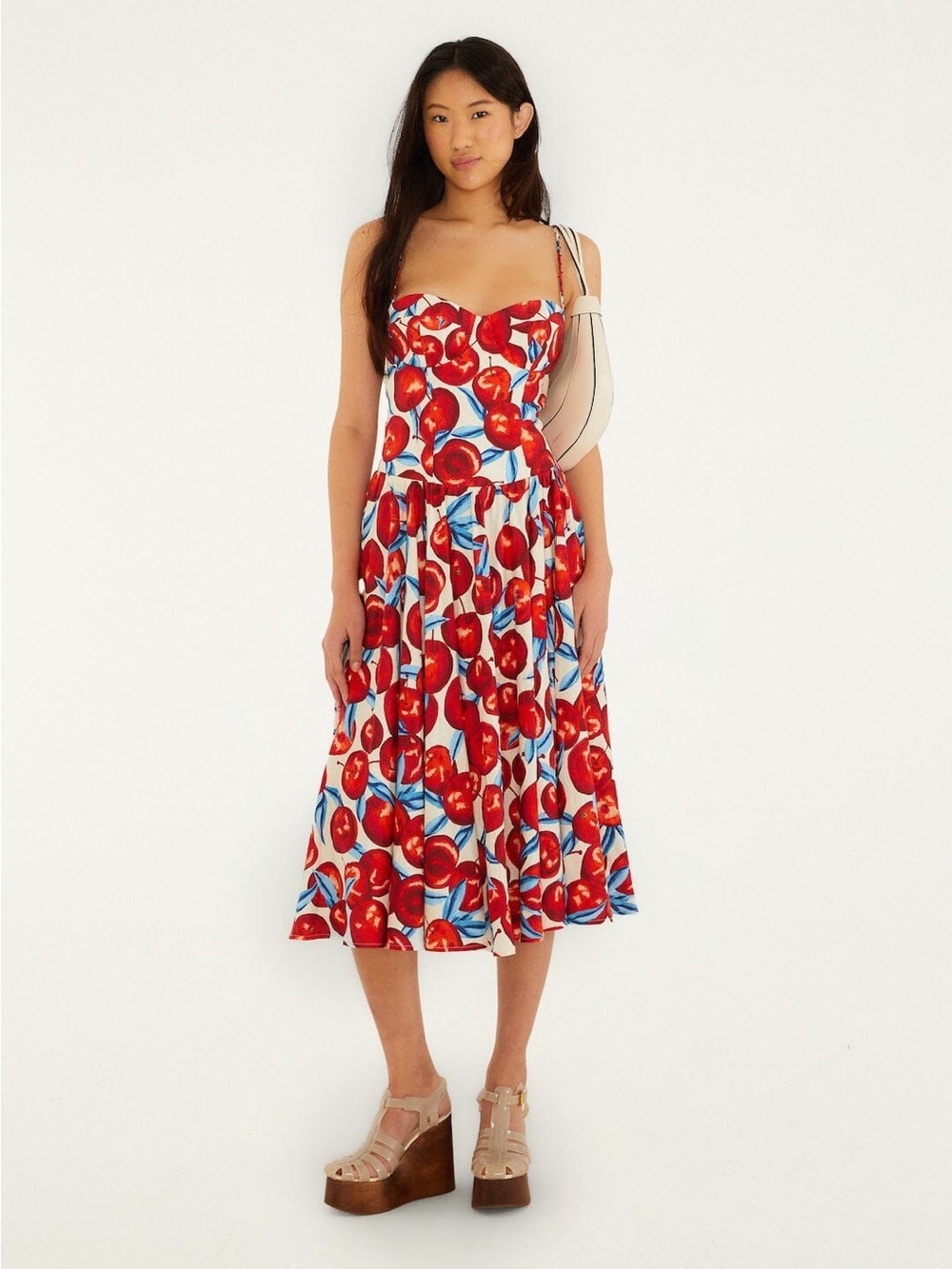 Farm Rio: CHERRY BLOSSOM CREAM SLEEVELESS MIDI DRESS